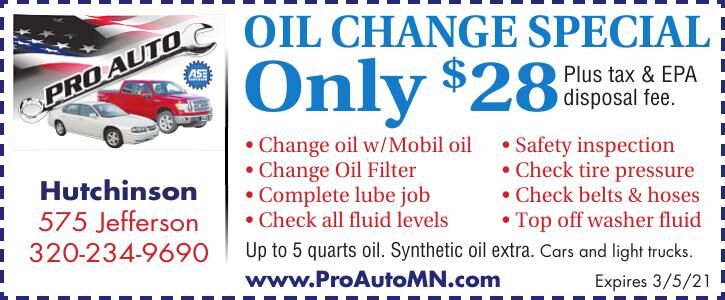 OIL CHANGE SPECIAL Only $28 Hutchinson