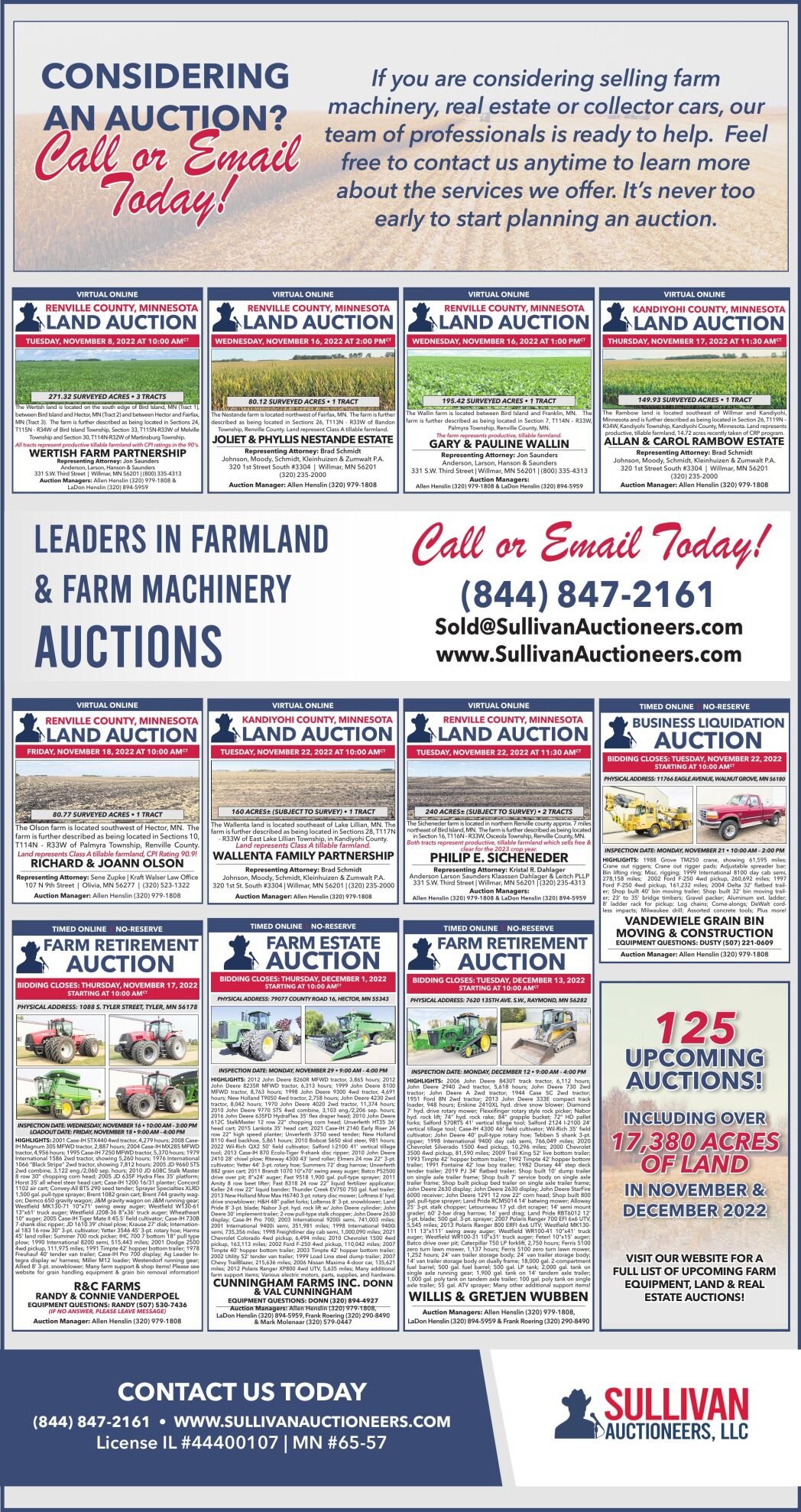 CONSIDERING AN AUCTION? Call or Email