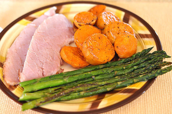 Simple Easter ham and vegetable dinner