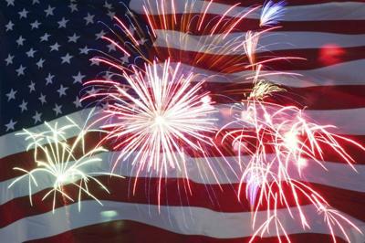 Fourth of July flag and fireworks